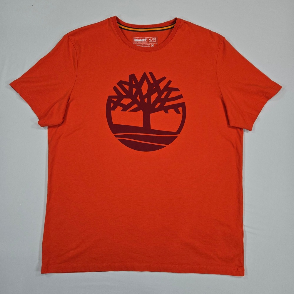 Timberland Men's Orange Graphic T Shirt XL Regular Fit Organic Cotton